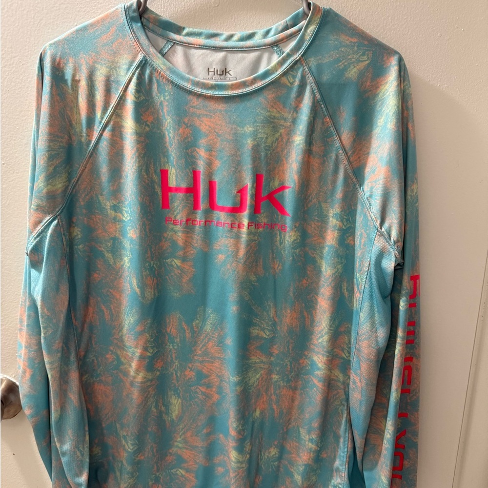 Huk Teal and Pink Performance Shirt